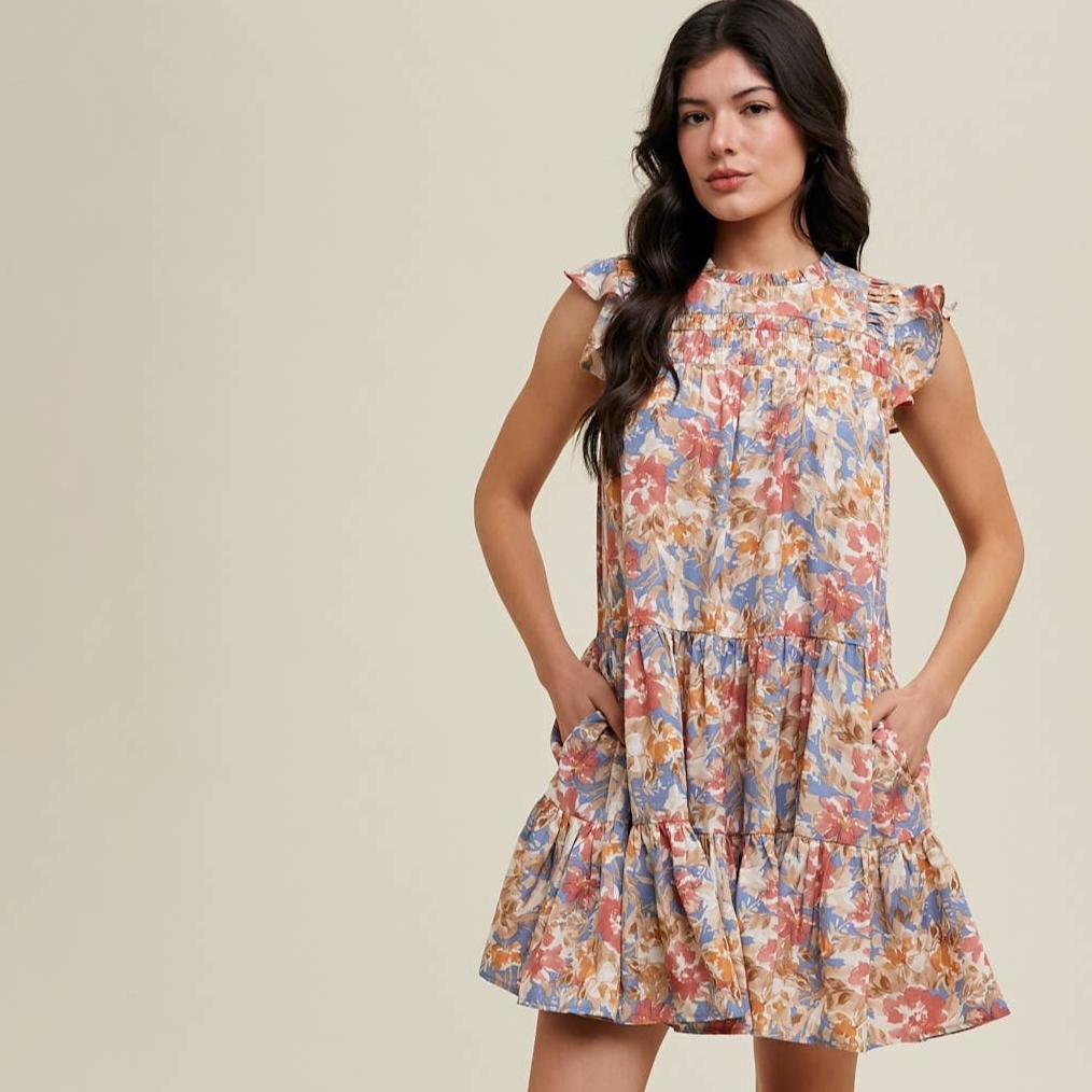 Wishlist Fall Tiered Floral Mini Dress