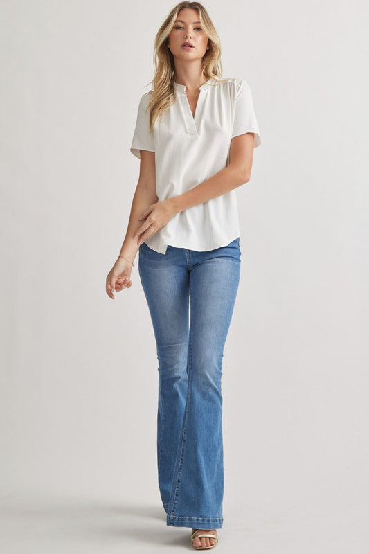 Gathered V-Neck Blouse in Off White