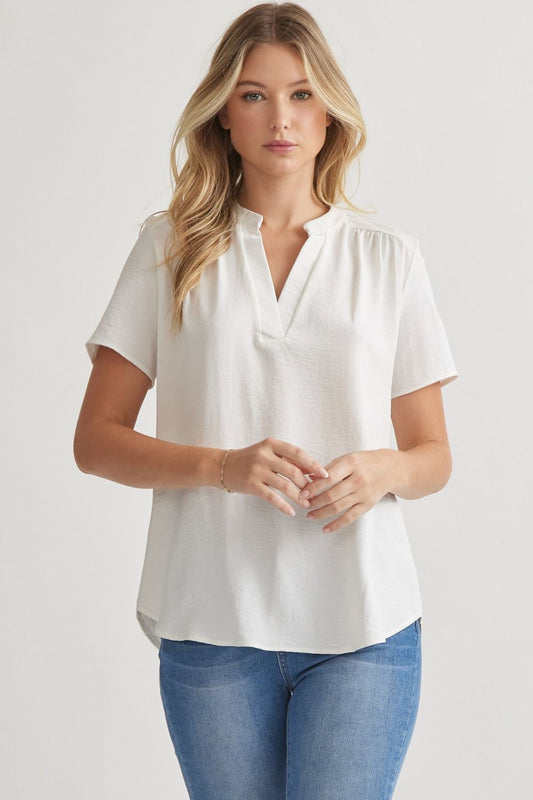 Gathered V-Neck Blouse in Off White