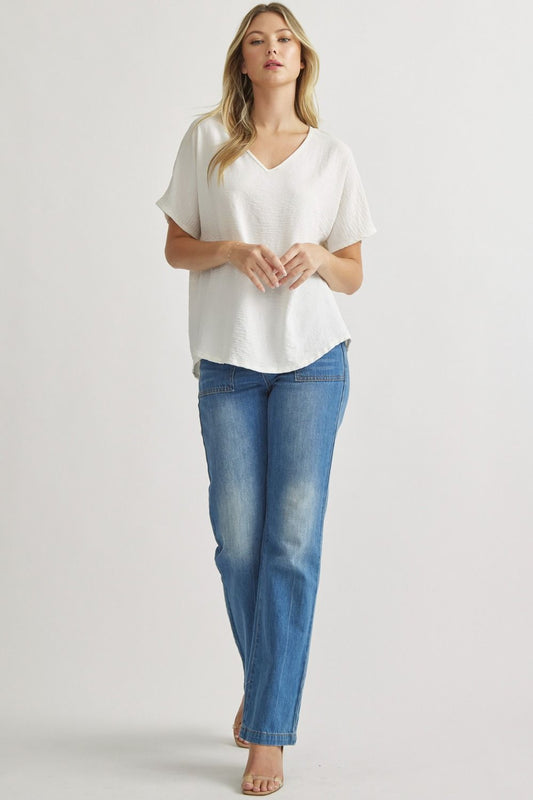 Classic V-Neck Blouse in Off White