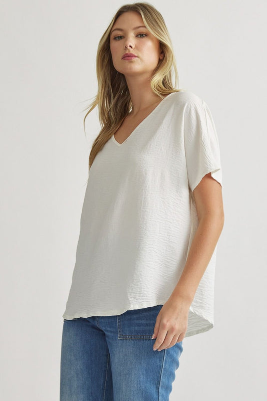 Classic V-Neck Blouse in Off White