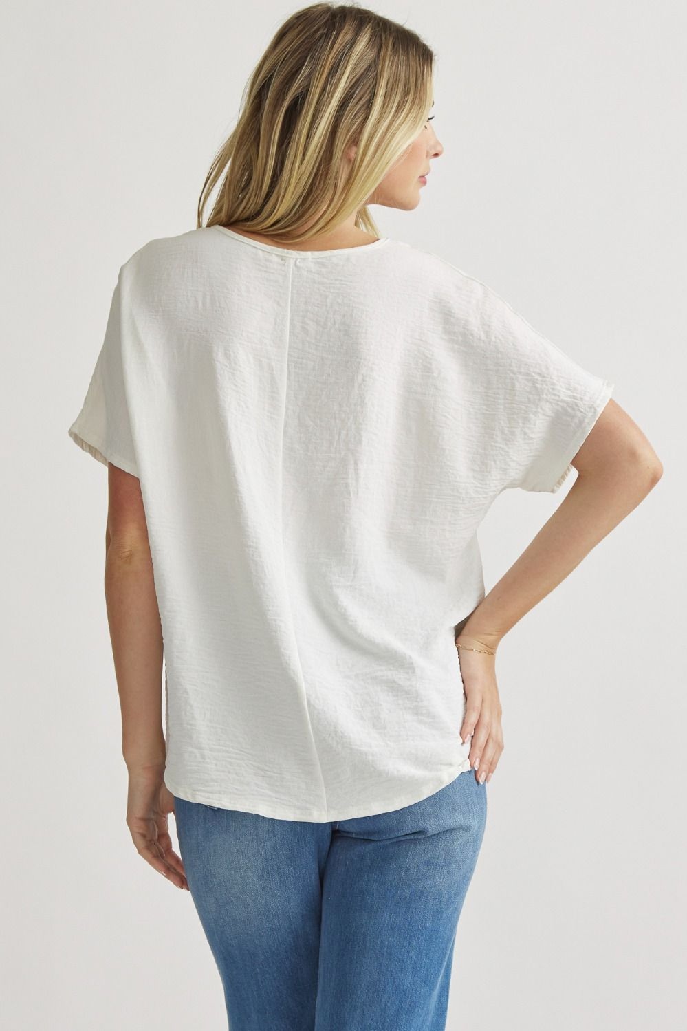 Classic V-Neck Blouse in Off White