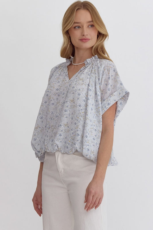 Bubble-Hem Floral Blouse