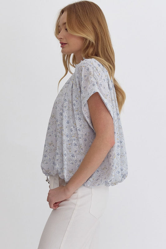 Bubble-Hem Floral Blouse