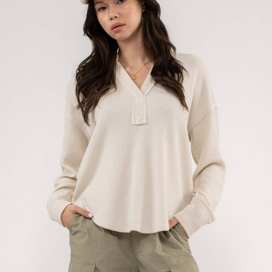 Collared Sweater Top in Cream