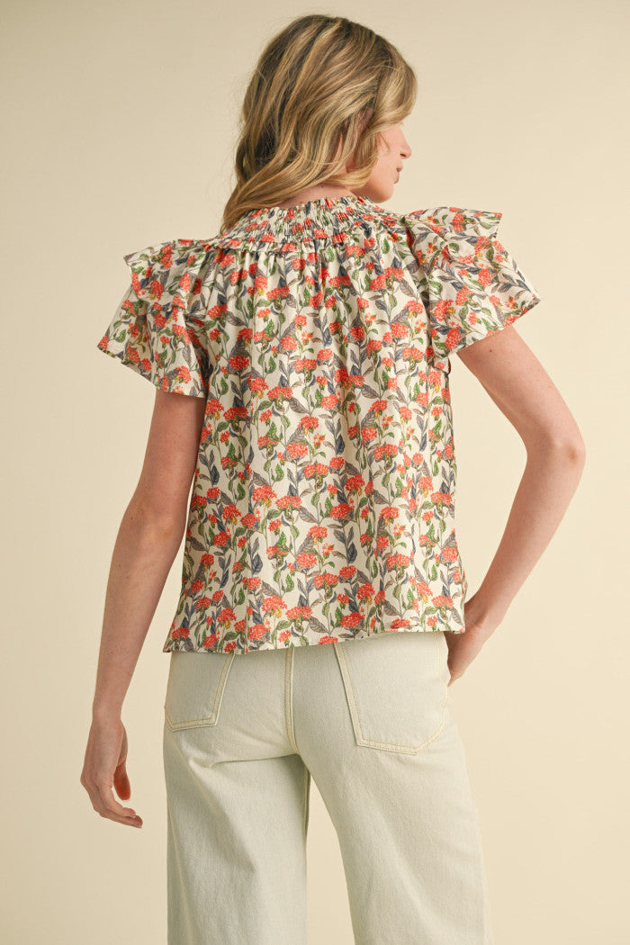 Britt Ruffle Sleeve Floral Blouse