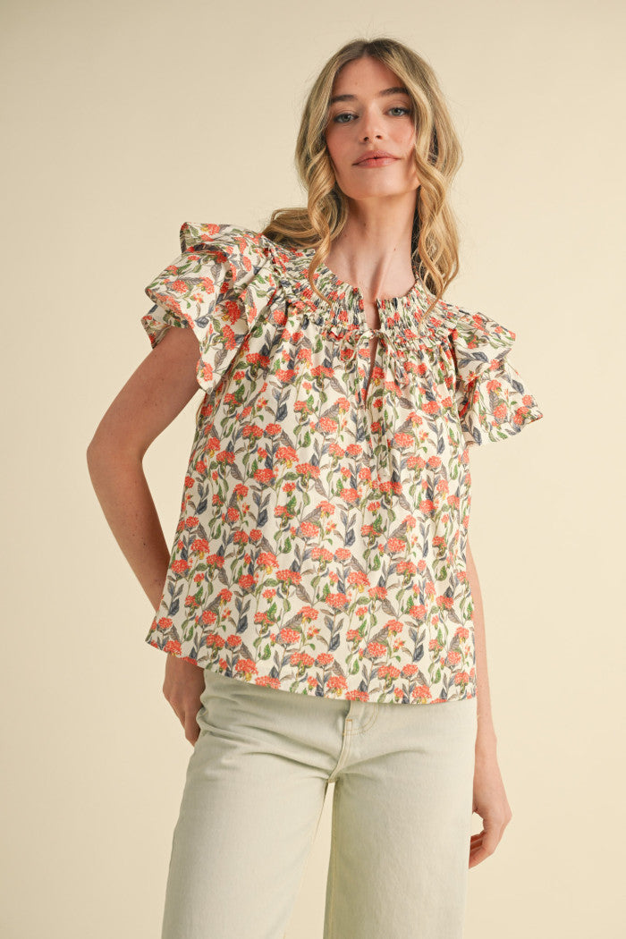 Britt Ruffle Sleeve Floral Blouse