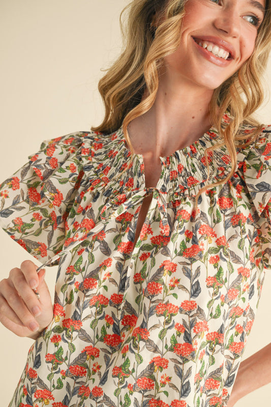 Britt Ruffle Sleeve Floral Blouse