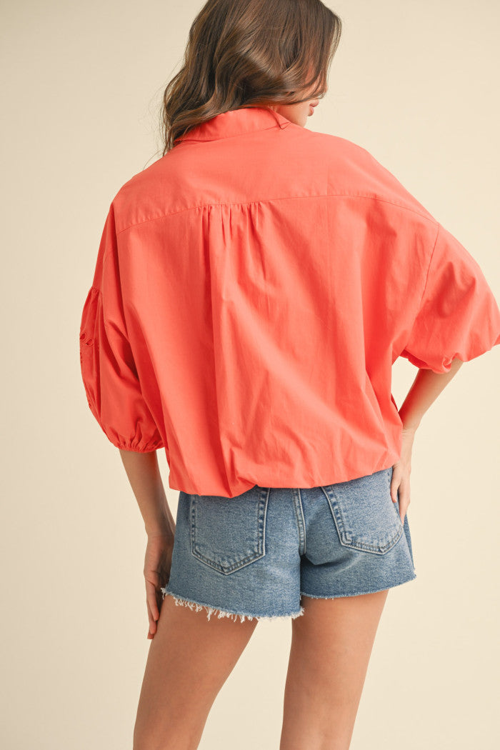 Darla Collared Bubble Blouse in Coral