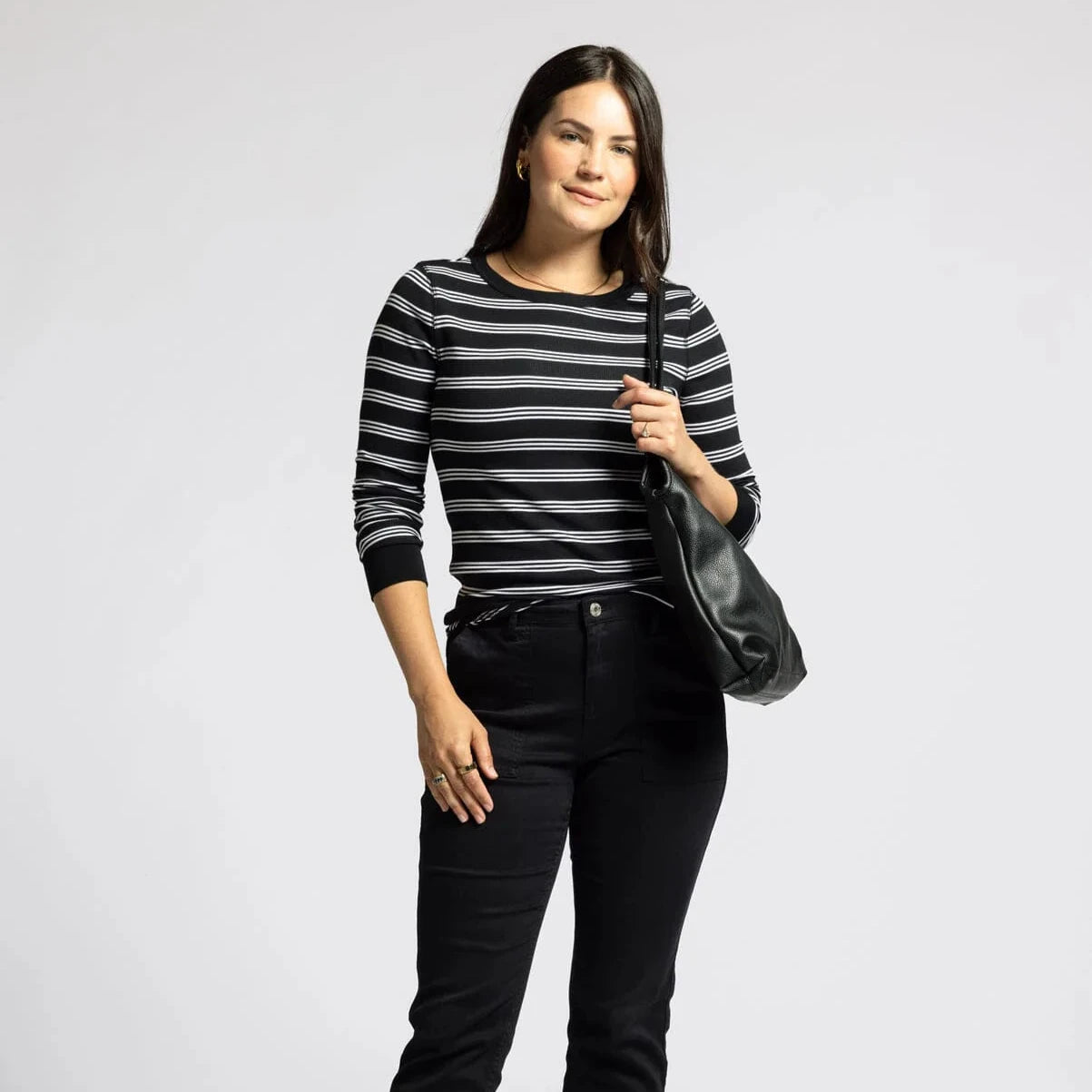 Stacy Top in Black and White Stripe