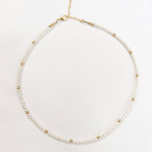 Dainty Freshwater Pearl Choker Necklace Gold Filled