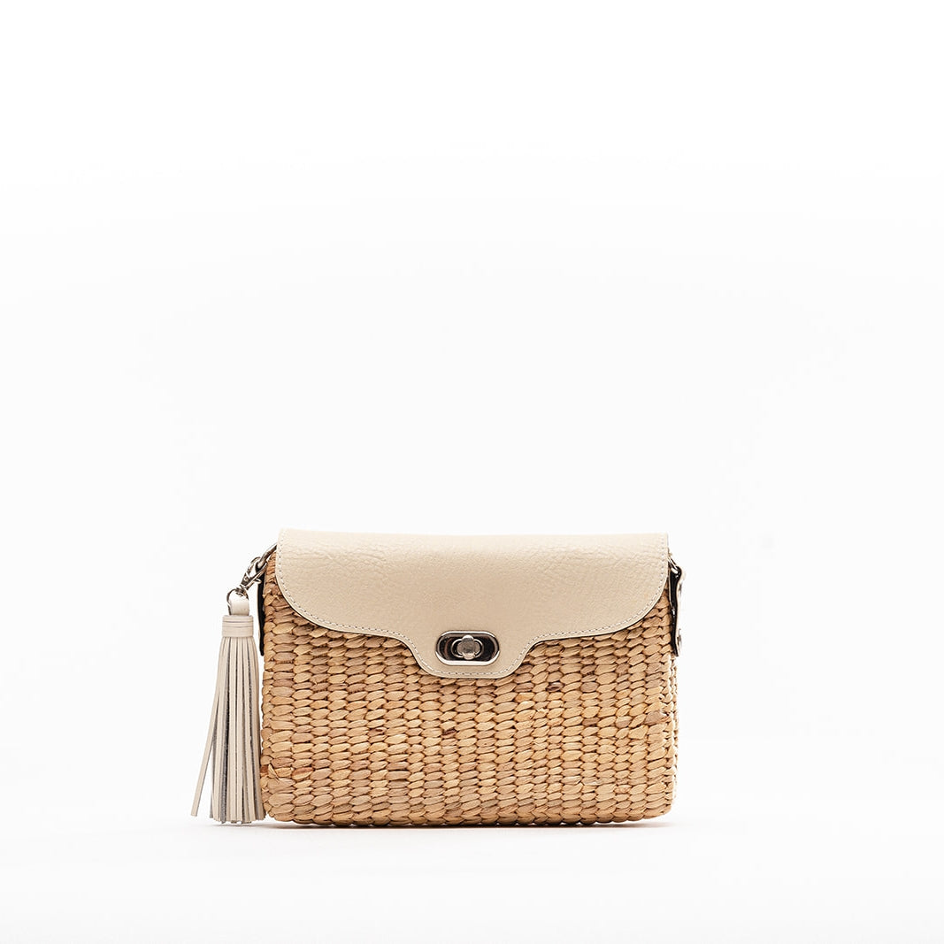 Sea and Grass Ava Straw and Genuine Leather Crossbody Ivory