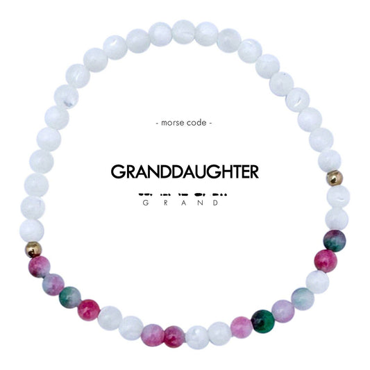 Morse Code Bracelet | Granddaughter: Watermelon Jasper & Mother of Pearl